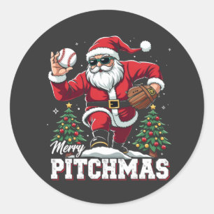Prettig Pitchmas Kerstman Honkbal Liefhebber  Ronde Sticker