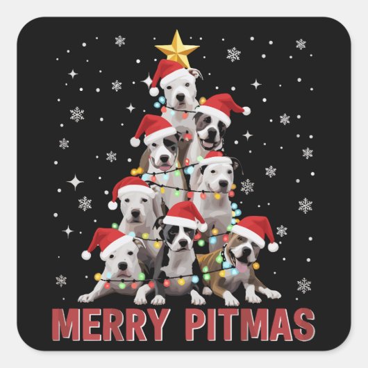 Prettig Pitmas Pitbull Hond Kerstboom Lelijk Kerst Vierkante Sticker (Voorkant)
