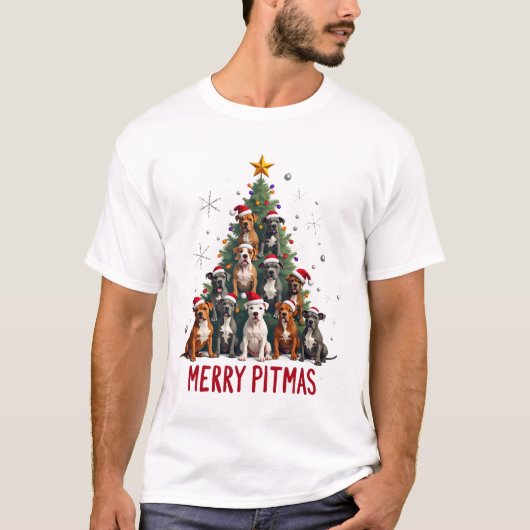 Prettig Pitmas Pitbull Hond Lelijk Kerst Sweater T T-shirt (Voorkant)