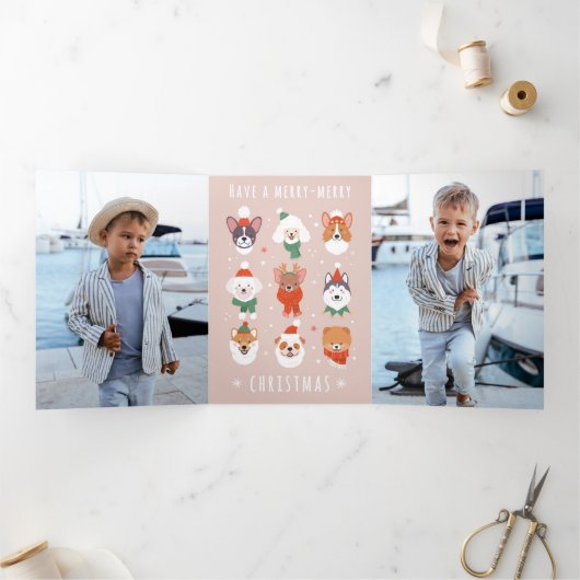 Prettig-Pretttig Kersthonden Drieluik Wenskaart (Binnen)