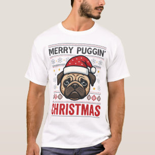 Prettig Puggin Kerstmis Pug Ontwerp T-shirt