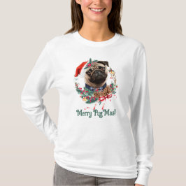 Prettig PugKerstmis - Mopshond met Kerstmanhoed T-shirt