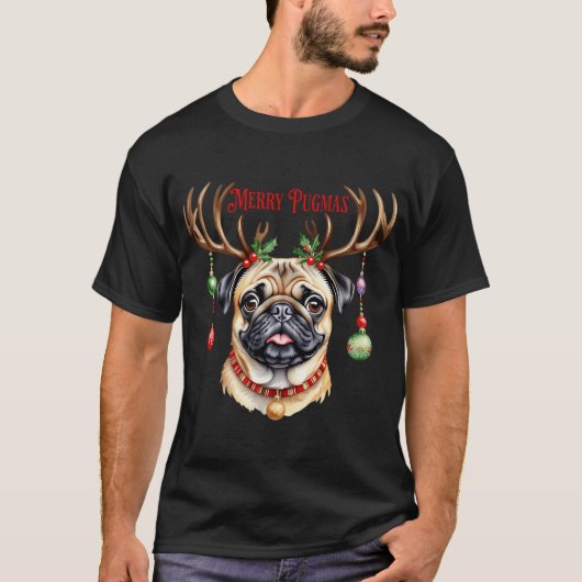 Prettig pugmas kerst pug hond t-shirt (Voorkant)