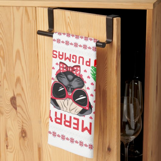 Prettig Pugmas! Keukenhanddoek (Derde Gevouwen)