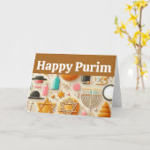 Prettig Purim, Davidster, Menora, koosjer, Kunst Kaart (Gele Bloem)