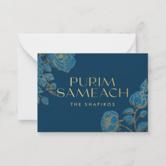Prettig Purim met bloemen voor shaloch manot Notitiekaartje