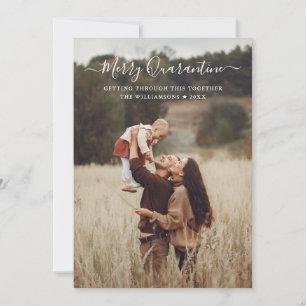 Prettig Quarantine Kerst Pret Script Familie Foto Feestdagenkaart
