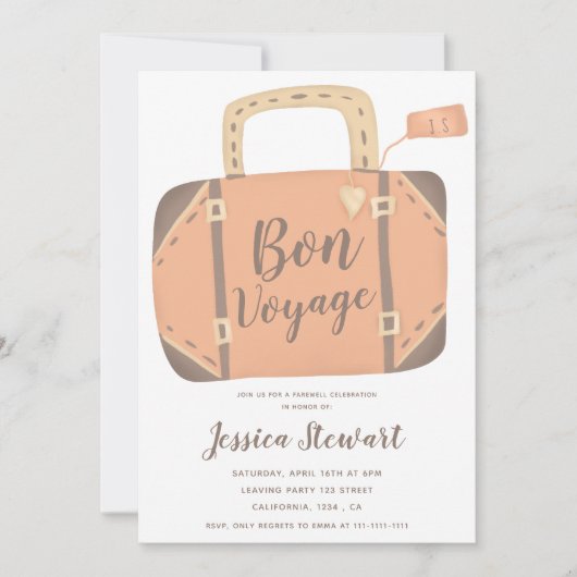 Prettig reis koffer leuk afscheid vertrek feestje kaart (Voorkant)