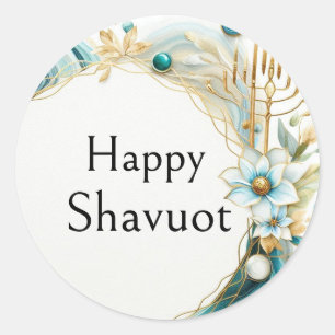 Prettig Shavuot - Agate Blauw Goud Ronde Sticker