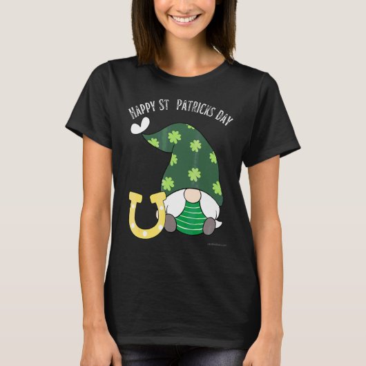 Prettig Sint-Patrick'sdag Groene Gnome Hoefijzer T-shirt (Voorkant)