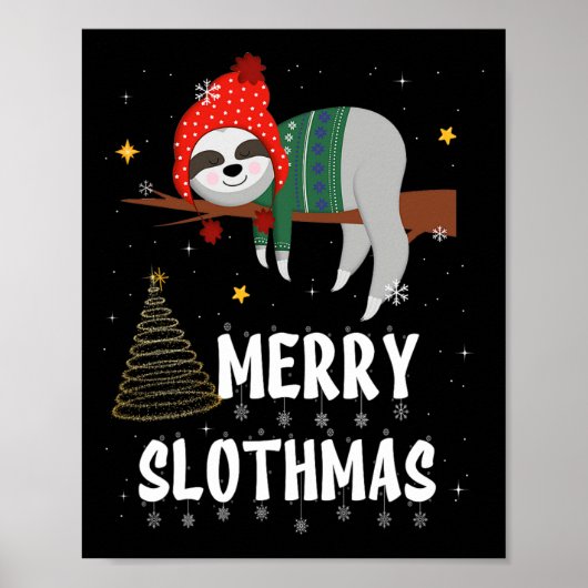 Prettig Slothkerstfeest Kerstmis Pyjama Voor Sloth Poster (Voorkant)