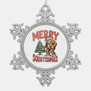 Prettig Squatchmas Bigfoot Sasquatch Kerstboom Tin Sneeuwvlok Ornament