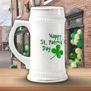 Prettig St. Patrick`s Day Iers groen klavertje vie Bierpul