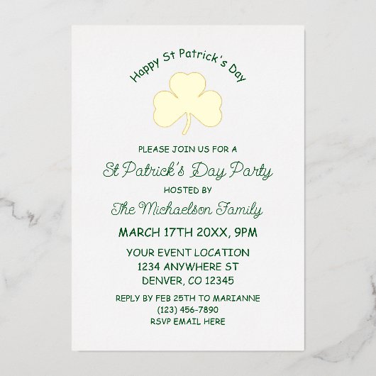 Prettig St. Patrick's Dag Folie Uitnodiging (Voorkant)