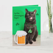 Prettig St. Patrick's Dag Grappige Kat Met Bier Feestdagen Kaart (Voorkant)