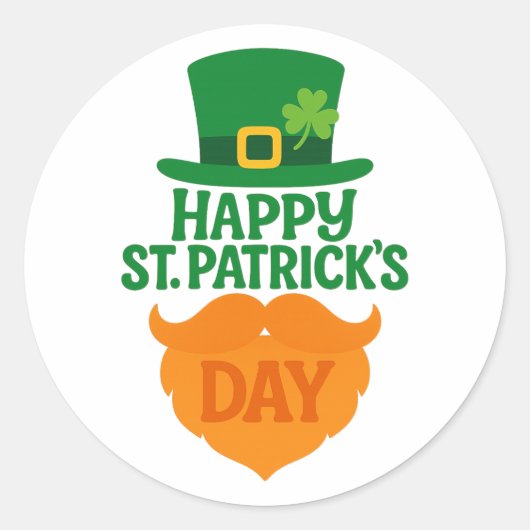 Prettig St. Patrick's Dag Kabouter Baard en Hoed Ronde Sticker (Voorkant)