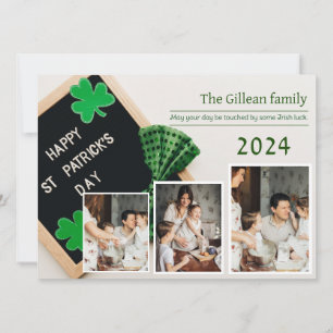 Prettig St. Patrick's dag Klavertje familie foto Feestdagenkaart
