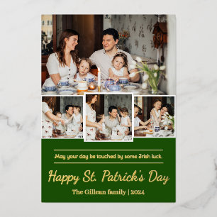 Prettig St. Patrick's dag Klavertje familie foto Folie Feestdagenkaart
