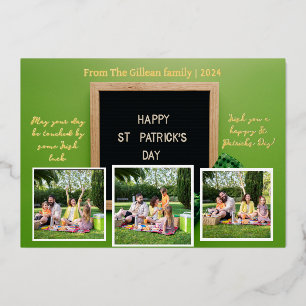 Prettig St. Patrick's dag Shamrocks familie 3 foto Folie Feestdagenkaart