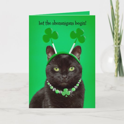 Prettig St. Patrick's Dag Voor Iedereen Zwarte Kat Feestdagen Kaart (Voorkant)