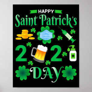 Prettig St. Patrick's Day 2024 Ierse Klaver Gezich Poster