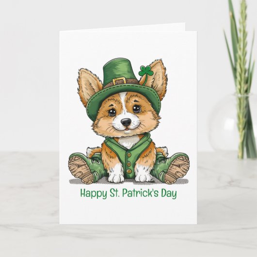 Prettig St. Patrick's Day Corgi Hond Feestdagen Kaart (Voorkant)