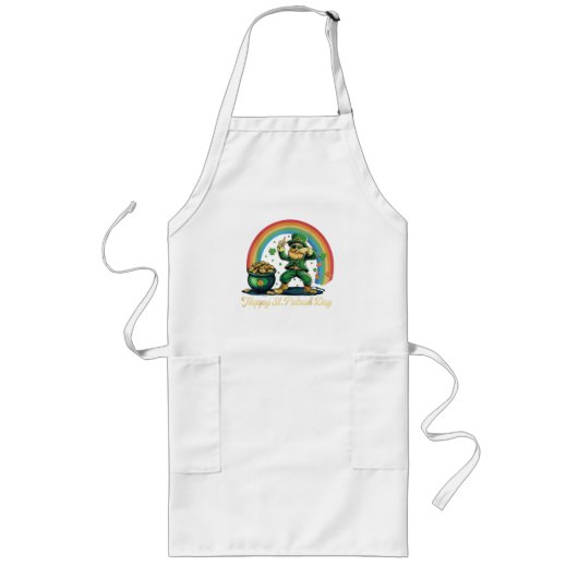 Prettig St. Patrick's Day Grappige Leprechaun Lang Schort (Voorkant)