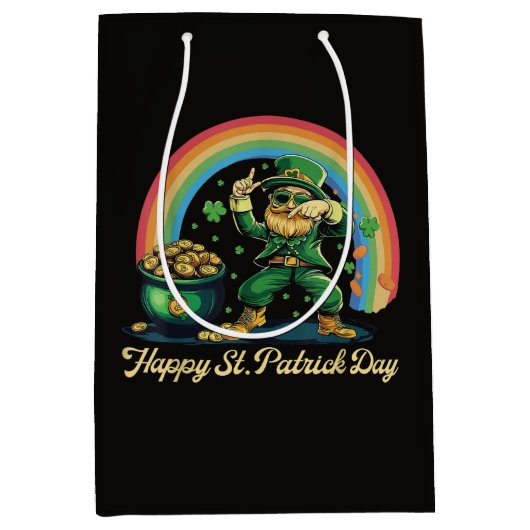 Prettig St. Patrick's Day Grappige Leprechaun Medium Cadeauzakje (Voorkant)