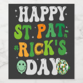 Prettig St Patrick's Day Groovy Retro Disco Bal  Wijn Etiket (Enkel label)
