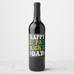 Prettig St Patrick's Day Groovy Retro Disco Bal  Wijn Etiket