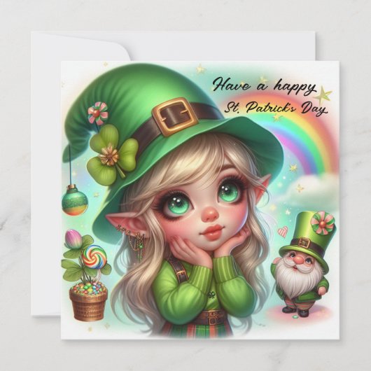 Prettig St. Patrick's Day Kabouter en Leprechaun Feestdagenkaart (Voorkant)
