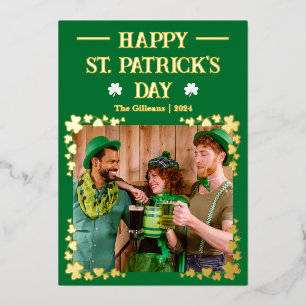 Prettig St. Patrick's Day Klaver Familie Foto Folie Feestdagenkaart
