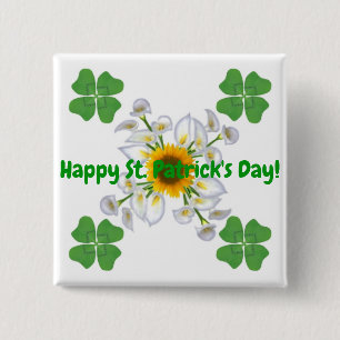 Prettig St. Patrick's Day ! Klaver met Calla Vierkante Button 5,1 Cm