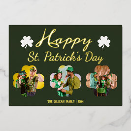 Prettig St. Patrick's Day Klavertje familie foto F Folie Feestdagenkaart