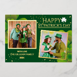 Prettig St. Patrick's Day Klavertje familie foto Folie Feestdagenkaart