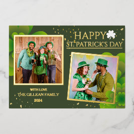 Prettig St. Patrick's Day Klavertje familie foto Folie Feestdagenkaart