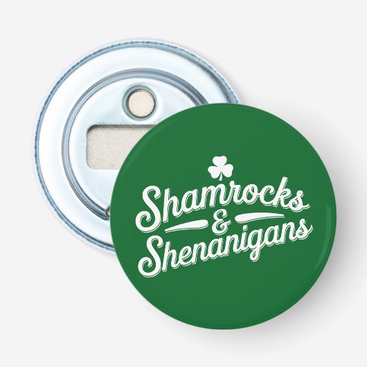Prettig St. Patrick's Day Lucky Shamrock&Shenaniga Button Flesopener (Voorkant)