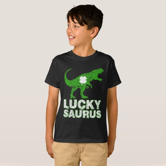 Prettig St. Patrick's Day Luckysaurus Dinosaur Sha T-shirt (Voorkant volledig)