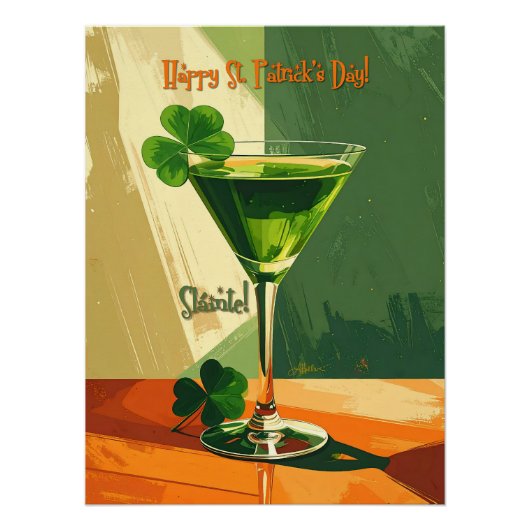 Prettig St. Patrick's Day Shamrock Martini Perfect Poster (Voorkant)