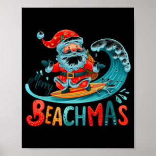 Prettig strandKerstmis Kerstman surfen Retro ontwe Poster