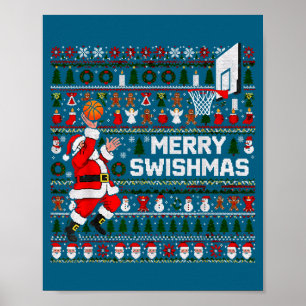 Prettig Swishkerstmis Kerstman Basketbal Verschrik Poster