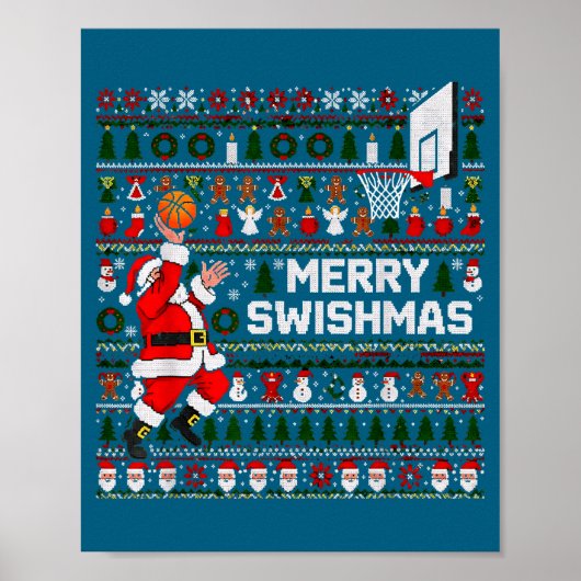 Prettig Swishkerstmis Kerstman Basketbal Verschrik Poster (Voorkant)
