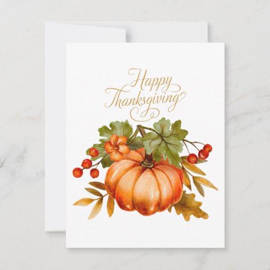 Prettig Thanksgiving Aquarel Pompoen en Bessen Feestdagenkaart (Voorkant)