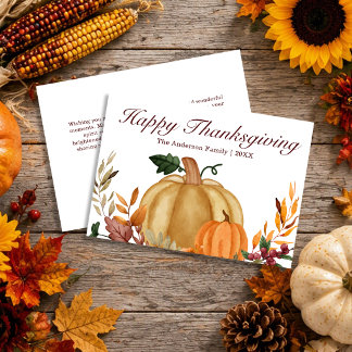 Prettig Thanksgiving Aquarel Pompoen Herfstblad Feestdagenkaart