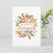 Prettig Thanksgiving Aquarel Pompoenen, Bessen  Feestdagenkaart (Staand voorkant)