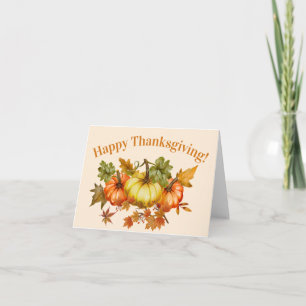 Prettig Thanksgiving Aquarel Pompoenen en Bladeren Kaart