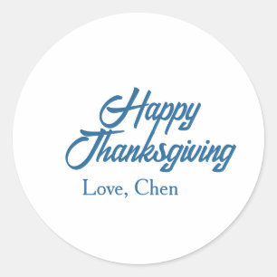 Prettig Thanksgiving blauwe liefdesnaam vakantie w Ronde Sticker