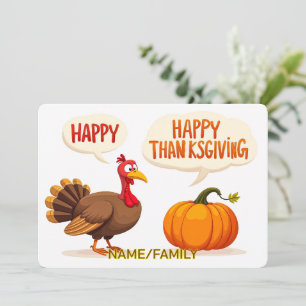Prettig Thanksgiving-cartoon Turkije en Pompoen Feestdagenkaart