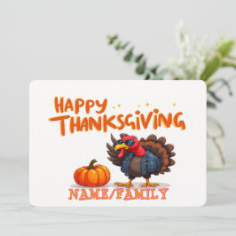 Prettig Thanksgiving-cartoonturk en pompoen Feestdagenkaart