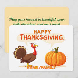 Prettig Thanksgiving-cartoonturk en pompoen Feestdagenkaart